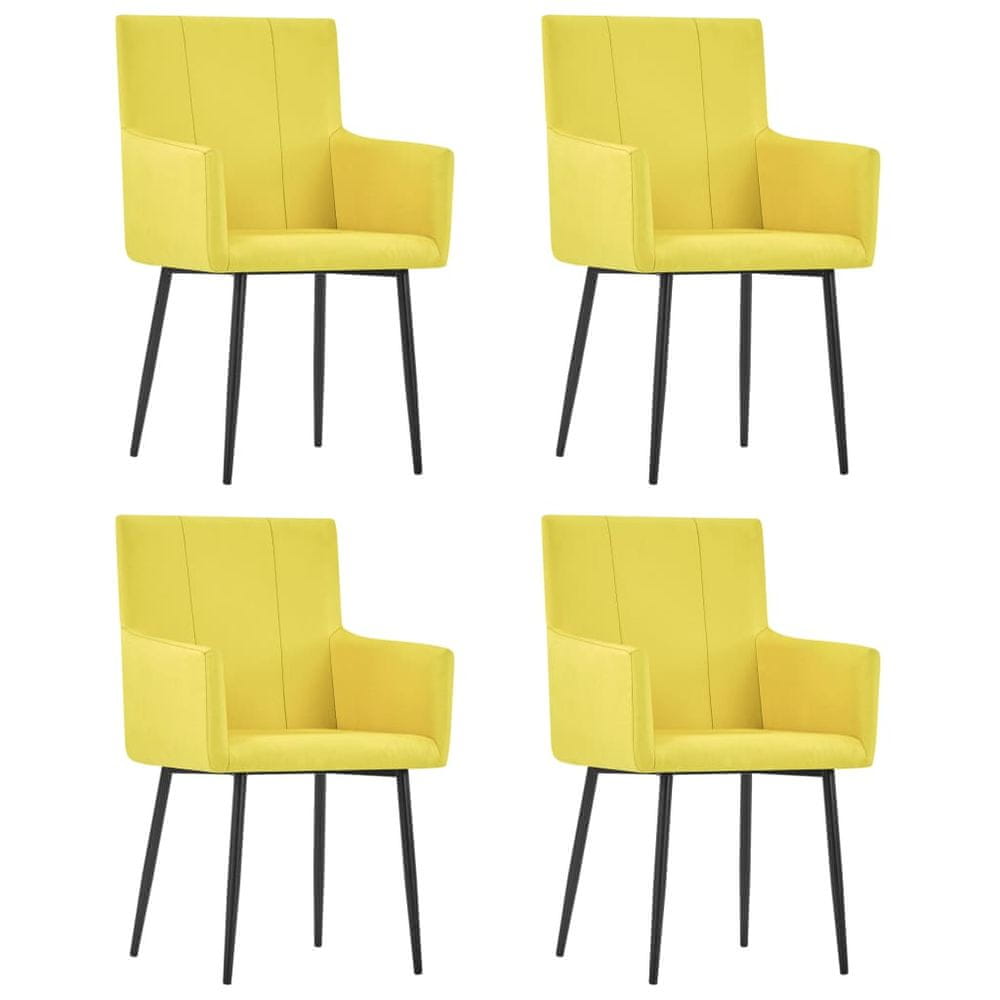 Vidaxl Jedálenské stoličky s opierkami 4 ks, žlté, látka